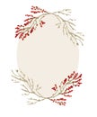 Watercolor hand painted nature winter frame with brown branches and red berries with beige oval on the white background for christ Royalty Free Stock Photo