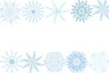 Watercolor hand painted nature winter frozen border banner frame with different blue snowflakes isolated on the white background Royalty Free Stock Photo