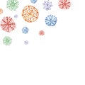 Watercolor hand painted nature winter season holiday composition with multicolor orange, red, purple, green and blue color snowfla Royalty Free Stock Photo