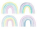 Watercolor hand painted pastel color rainbow clipart set. Kids illustration. Baby shower graphics