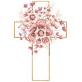 Watercolor hand painted Pink Florals Cross Clipart, Easter Religious flowers illustration, Baptism Cross clip art, Holy Spirit