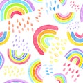 Watercolor hand painted Rainbows raindrops seamless pattern Royalty Free Stock Photo