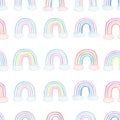 Watercolor hand painted seamless pattern, pastel color rainbow and clouds clipart set. Kids illustration