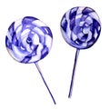 Watercolor hand painted set of 2 violet round lollipops. Isolated elements on white background Royalty Free Stock Photo