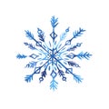 Watercolor hand painted tracery snowflake Royalty Free Stock Photo