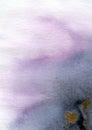 Watercolor hand painted wet abstract blue, purple and golden spot background with paper texture. Royalty Free Stock Photo