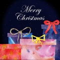 Watercolor hand painted winter holiday celebration night composition with four different gift boxes Royalty Free Stock Photo