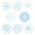 Watercolor hand painted winter nature frozen diagonal seamless pattern with blue different snowflakes isolated Royalty Free Stock Photo