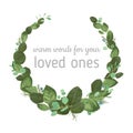 Watercolor hand painted wreath with green eucalyptus and roses l