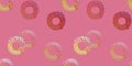 Watercolor hand painting illustration of seamless donuts fired, the round doughnut with strawberry cream melting, colorful sugar