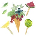 Watercolor hand panted fruit ice-cream pattern