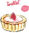 Watercolor hand tartlet with raspberry