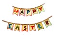 Watercolor handdrawn Happy easter banner in retro style.