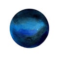 Watercolor handdrawn planet Neptune on white background.