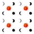 Watercolor handdrawn seamless pattern with sun and moon cycle on white background