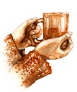 Watercolor Hands with Teacup