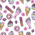 Watercolor handwork seamless pattern, sweets