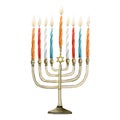 Watercolor Hanukkah menorah with candles illustration for Chanukkah greeting cards and designs jewish traditional winter holiday, Royalty Free Stock Photo