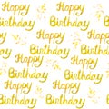 Watercolor happy birthday congratulation seamless pattern. Words phrase lettering font in yellow orange colors. Autumn