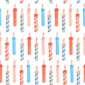 Watercolor happy birthday party pattern with candles. Royalty Free Stock Photo