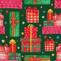 Christmas gifts background. Seamless pattern