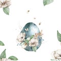 Watercolor Happy Easter ggs with flower and spring floral, isolated on a white background