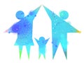 Watercolor happy family making the home sign . Dogital art paint Royalty Free Stock Photo