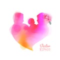 Watercolor of happy family members having good time in heart shaped isolated on white background.  Watercolor style. Vector Royalty Free Stock Photo