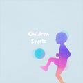 Watercolor of happy young little boy playing soccer ball. Concept of sport . Happy children`s day