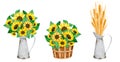 7060 watercolor harvest bouquets with sunflowers and wheat