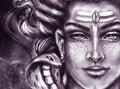 Watercolor head of Shiva