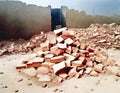 Watercolor of a heap of broken bricks on construction site