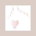 Watercolor Heart Baby Card. Gentle Pink Baby Card Royalty Free Stock Photo