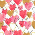 Watercolor heart balloons seamless pattern.