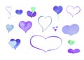 Watercolor heart clipart. Blue and purple watercolour heart isolated on white.