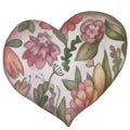 watercolor heart with flowers pink and green