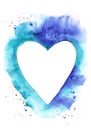 Watercolor heart frame on blue grunge background Royalty Free Stock Photo