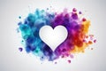 Watercolor heart frame inside is white with multi-colored splashes, drops and spots of paint, card Royalty Free Stock Photo