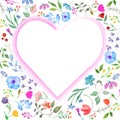 Watercolor heart frame with painted floral Royalty Free Stock Photo