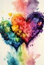 Watercolor heart illustration for Valentine`s day, LGBTQ rainbow