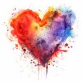 Watercolor Heart Isolated, Love Splash Symbol, Generative AI Illustration