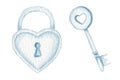 Watercolor Heart key and Lock Padlock Romance Love Valentine Day Concept, Isolated illustration on white background Royalty Free Stock Photo