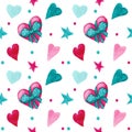 Watercolor heart present seamless pattern. Happy Valentain Day. Watercolor handdrawen lettering