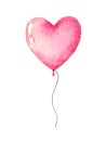 Watercolor heart shaped balloon pink color isolated on white background Royalty Free Stock Photo