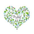 Watercolor  heart template with home plants cactus and hand drawn lettering - my secret garden. Collection of house flowerpots in Royalty Free Stock Photo