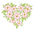 Watercolor heart of wild rose flowers on a white background Royalty Free Stock Photo