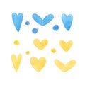 Watercolor hearts in colors of ukrainian flag