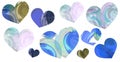 watercolor hearts different shades of blue vetor illustration Royalty Free Stock Photo