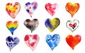 multicolored watercolor hearts