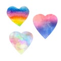 Watercolor three hearts rainbow